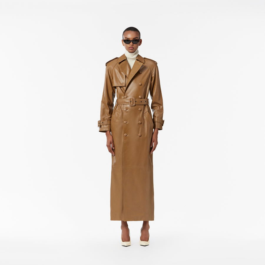 DOUBLE BREASTED TRENCH COAT IN CAPPUCINO LAMBSKIN