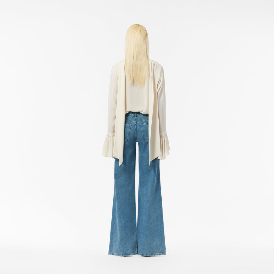 PLEATED SILK BLOUSE IN CRÈME