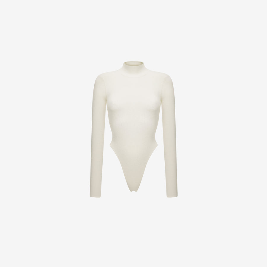 BODYSUIT WITH CUTOUT BACK IN WHITE CASHMERE