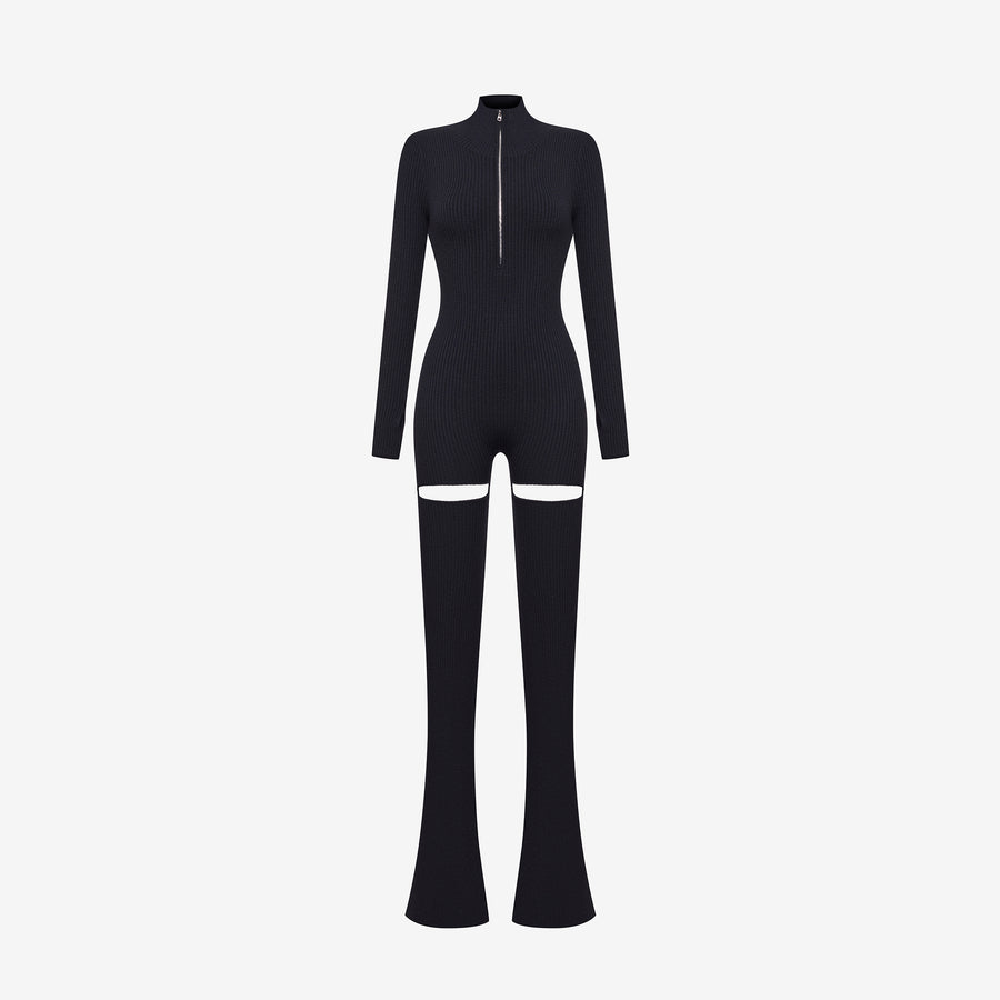 JUMPSUIT IN BLACK CASHMERE WITH CUT-OUT BACK  AND REMVABLE LEGS
