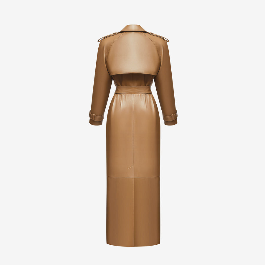 DOUBLE BREASTED TRENCH COAT IN CAPPUCINO LAMBSKIN