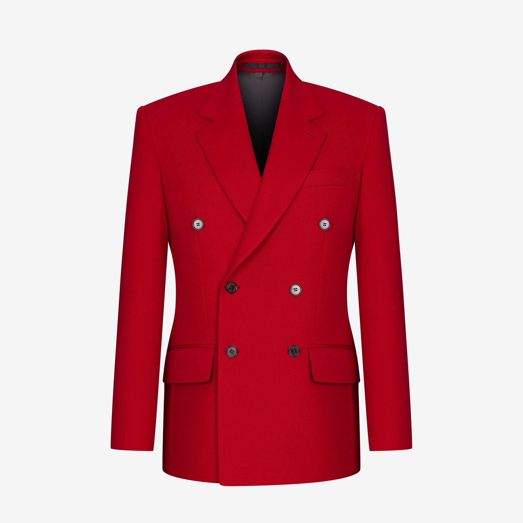 DOUBLE-BREASTED TAILORED BLAZER IN VIVA MAGENTA – JACOB LEE