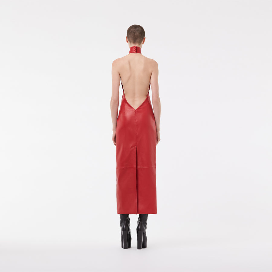 LONG BACKLESS DRESS IN LIPSTICK RED
