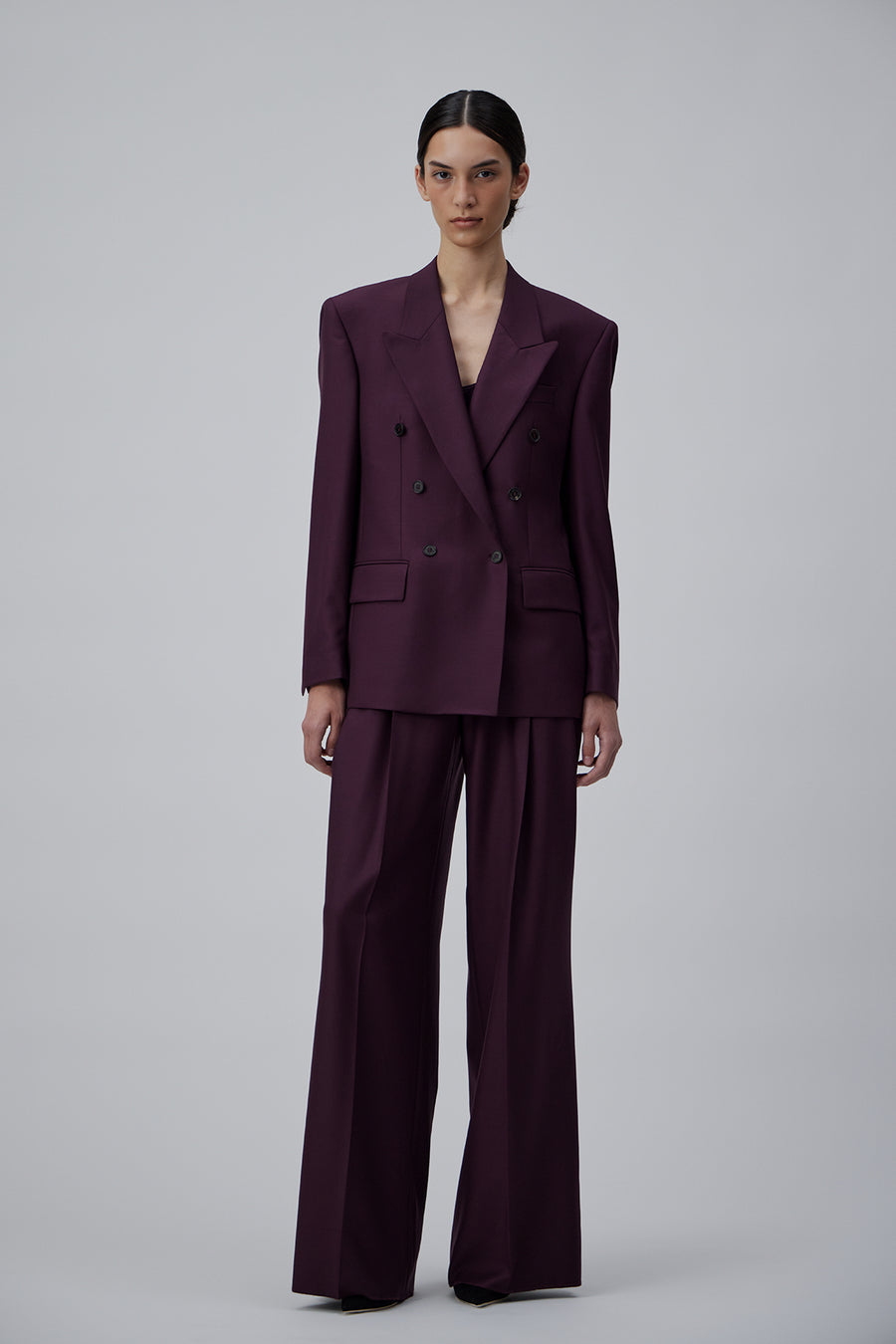 OVERSIZE DOUBLE-BREASTED SIX-BUTTON JACKET IN BERRY