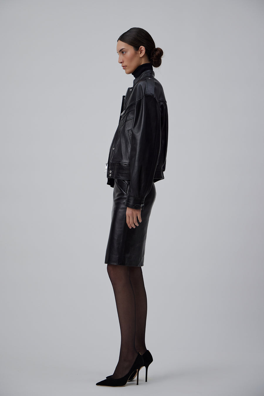 90TH LEATHER BLOUSON JACKET IN GLOSSY BLACK