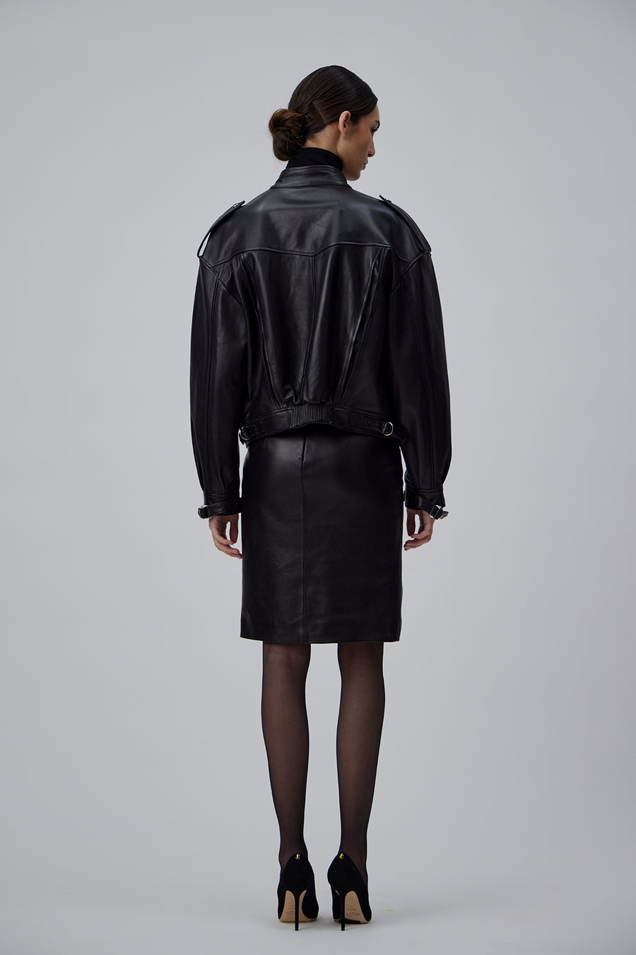 90TH LEATHER BLOUSON JACKET IN GLOSSY BLACK