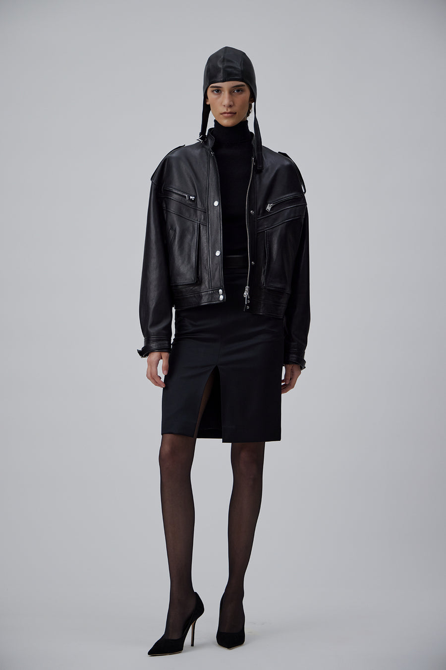 90TH LEATHER BLOUSON JACKET IN GLOSSY BLACK