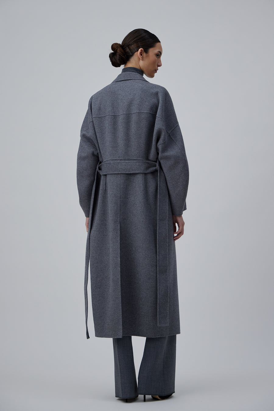 DOUBLE FACE WRAP CASHMERE COAT IN GREY