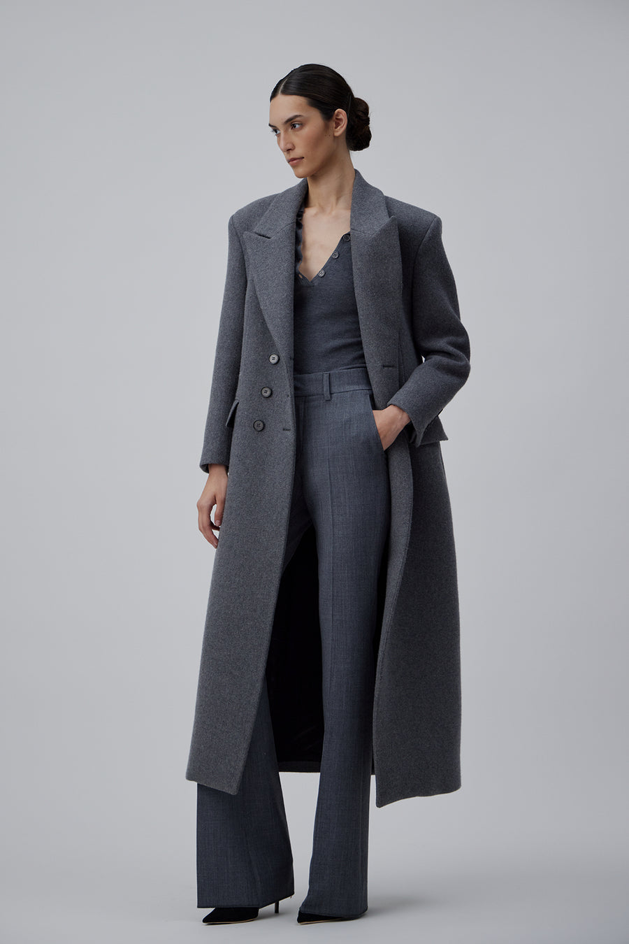 OVERSIZE DOUBLE BREASTED COAT WITH SIDE SLIT IN DARK GREY