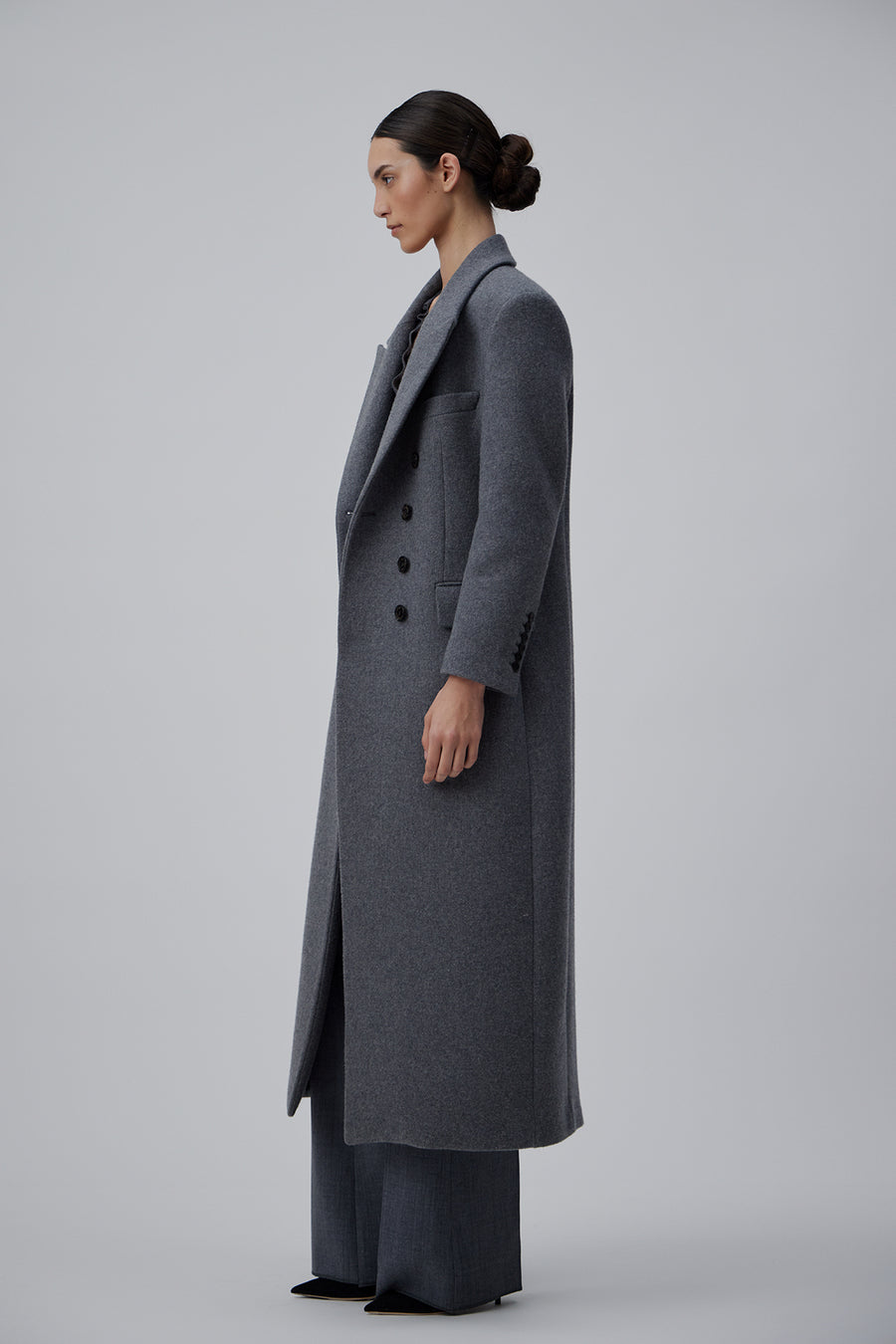 OVERSIZE DOUBLE BREASTED COAT WITH SIDE SLIT IN DARK GREY