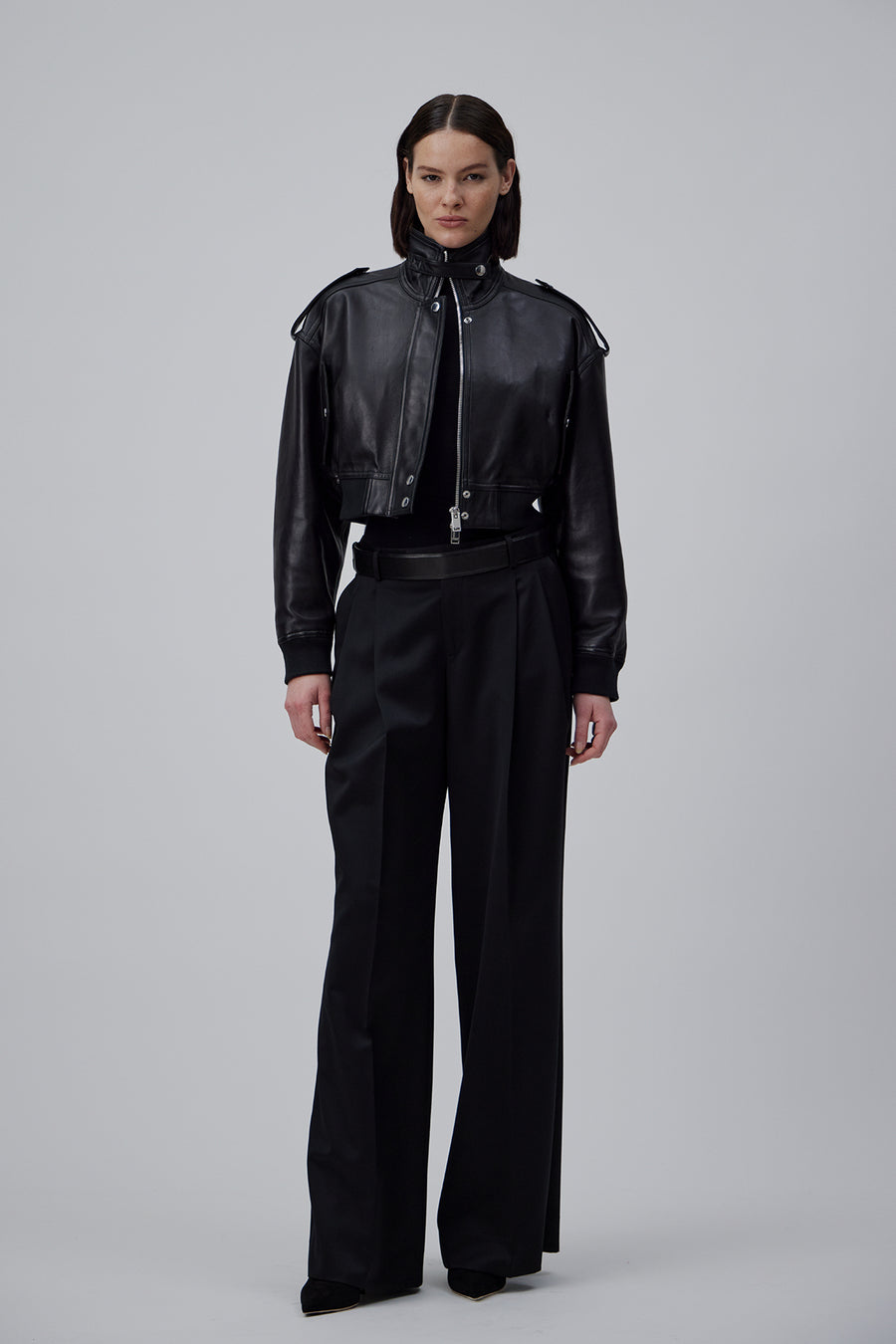 OVERSIZE LEATHER CROP BLOUSON JACKET