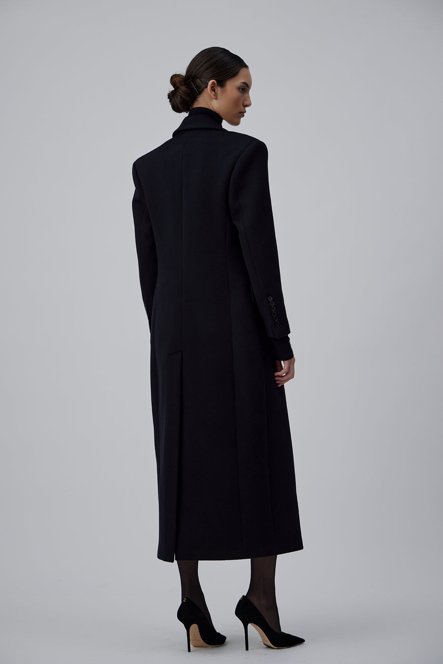 OVERSIZE DOUBLE BREASTED COAT WITH SIDE SLIT IN GLOSSY BLACK