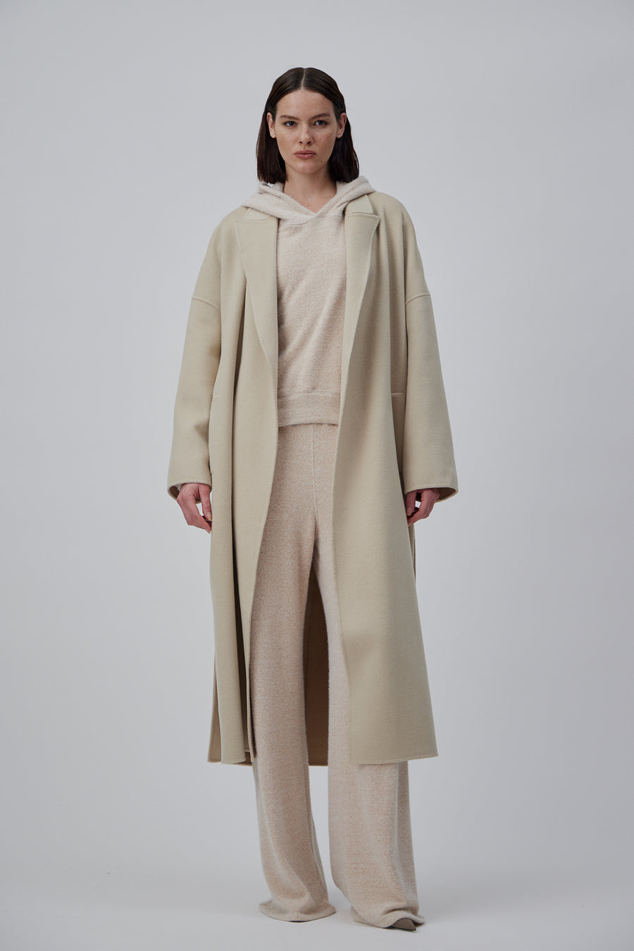 DOUBLE FACE WRAP CASHMERE COAT IN PEARL BEIGE