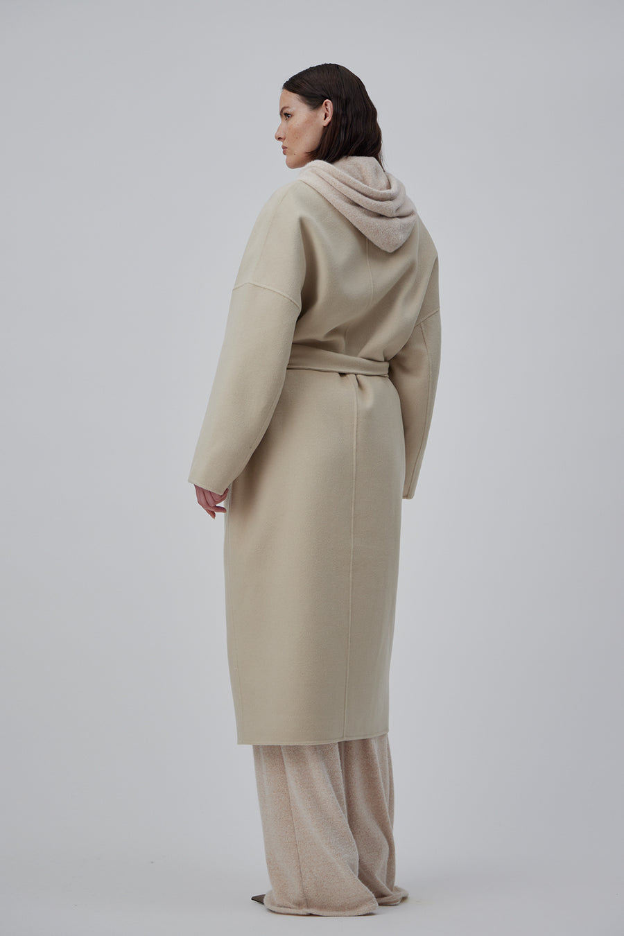 DOUBLE FACE WRAP CASHMERE COAT IN PEARL BEIGE