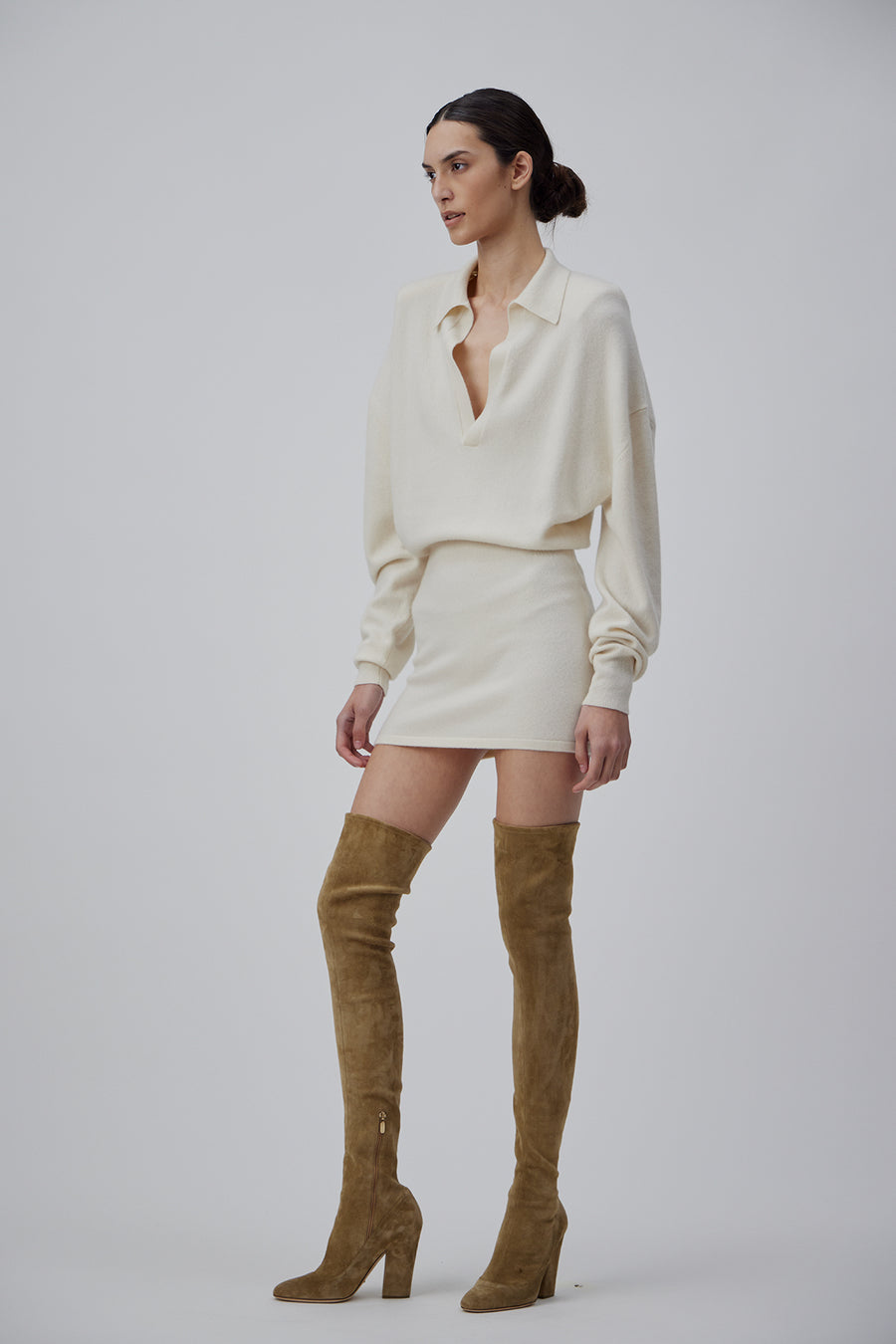 CASHMERE POLO-SHIRT OVERSIZE MINI DRESS IN TOFU