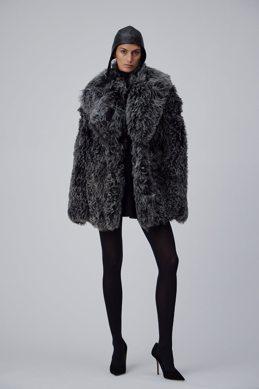 OVERSIZE SHEARLING JACKET IN  BLACK BRISA