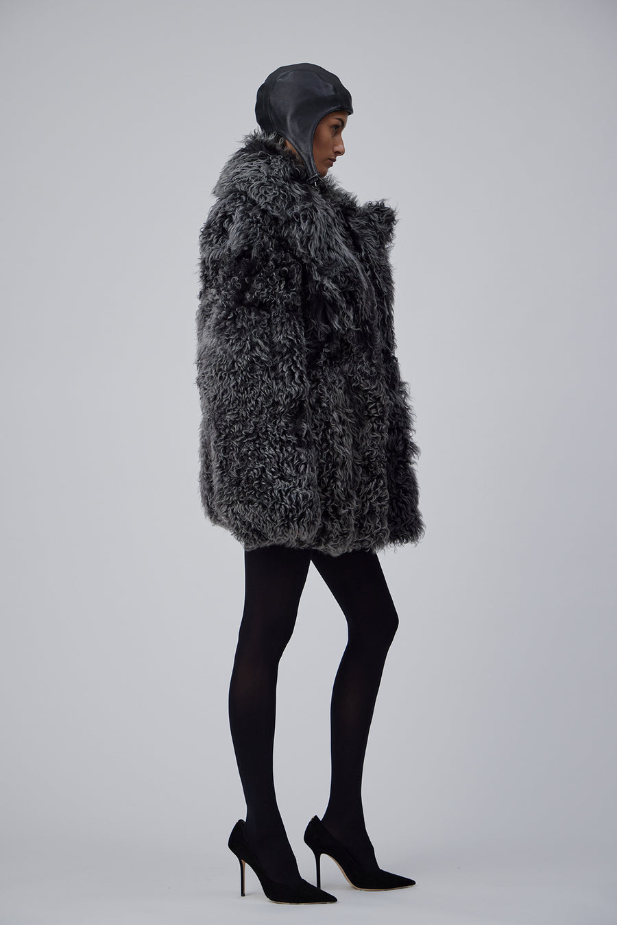 OVERSIZE SHEARLING JACKET IN  BLACK BRISA