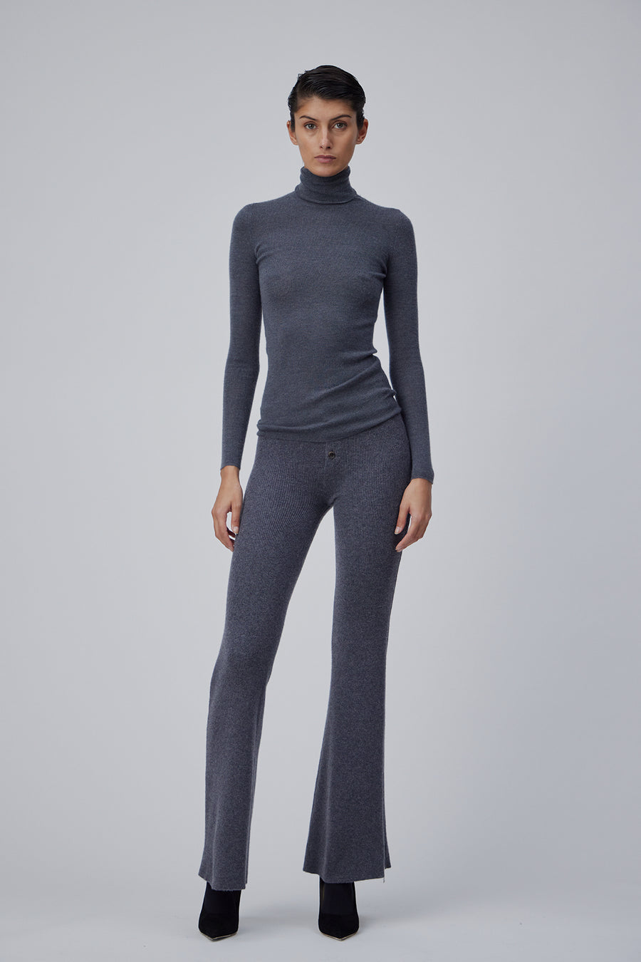 CASHMERE RIB WIDTH PANTS IN SPACE GREY