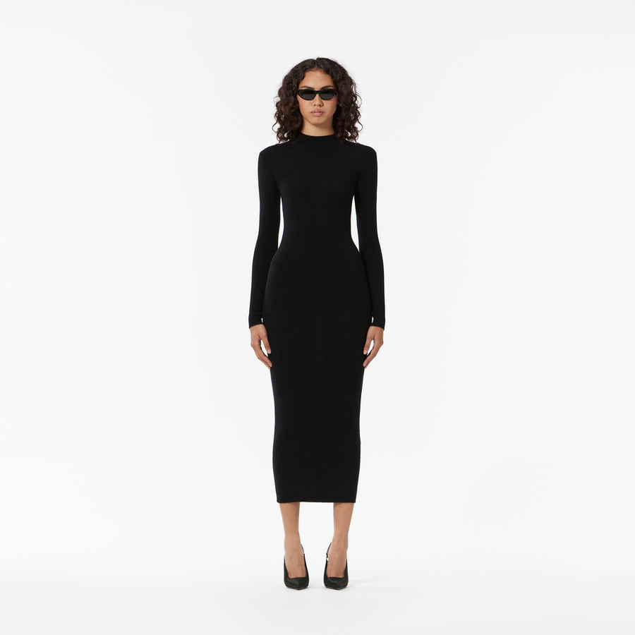 LONG DRESS IN BLACK RIBBED CASHMERE