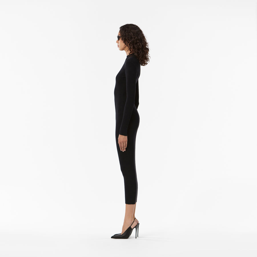 LONG DRESS IN BLACK RIBBED CASHMERE