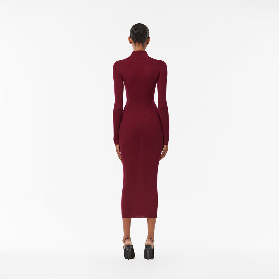 LONG DRESS IN BORDEAUX RIBBED CASHMERE