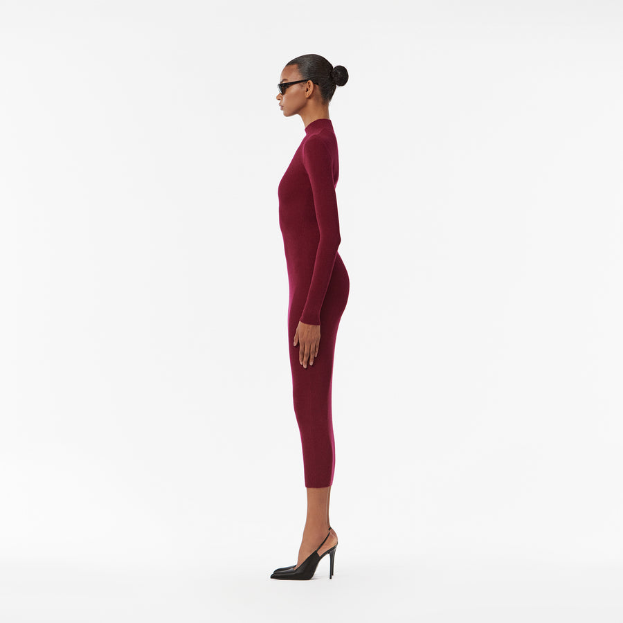 LONG DRESS IN BORDEAUX RIBBED CASHMERE
