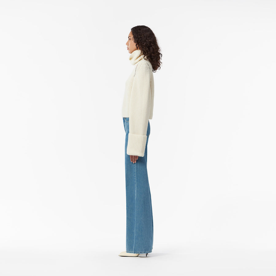 CAHMERE  SWEATER WITH REMOVABLE SLEEVE IN ECRU