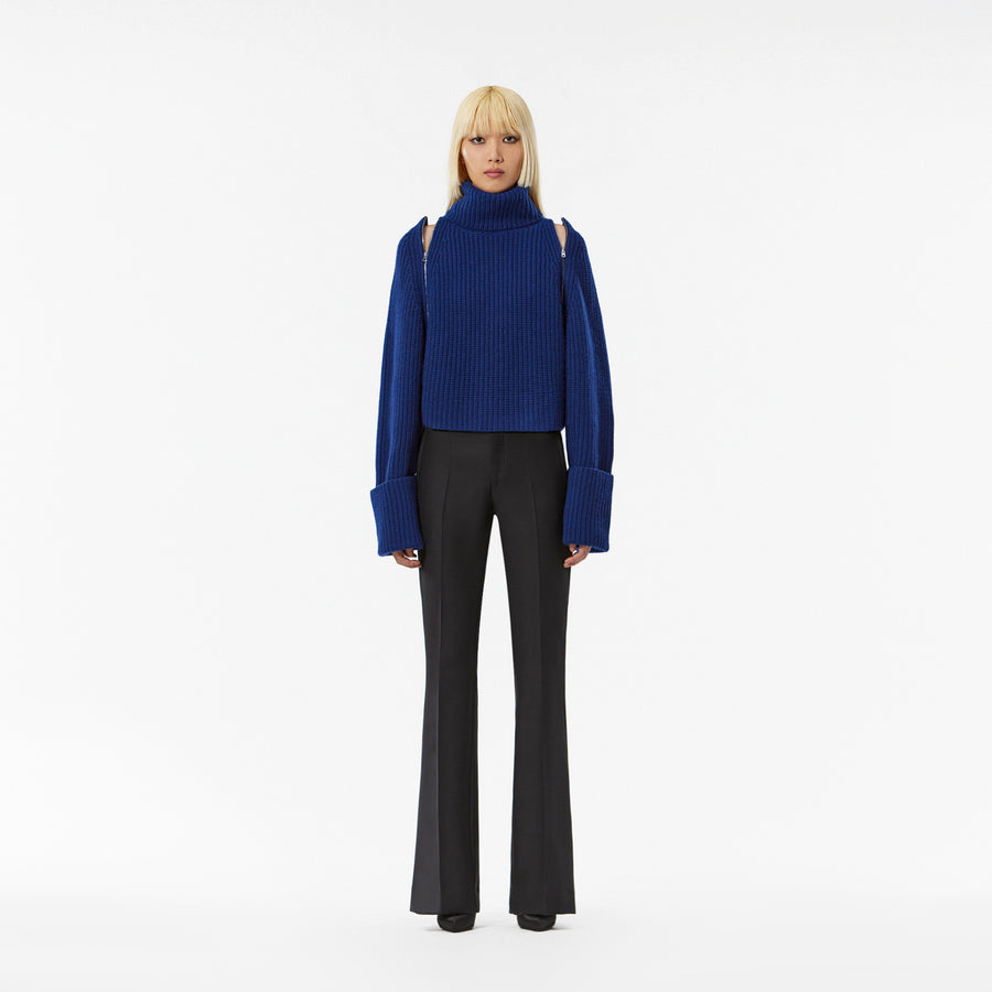CAHMERE  SWEATER WITH REMOVABLE SLEEVE IN GALACTIC COBALT