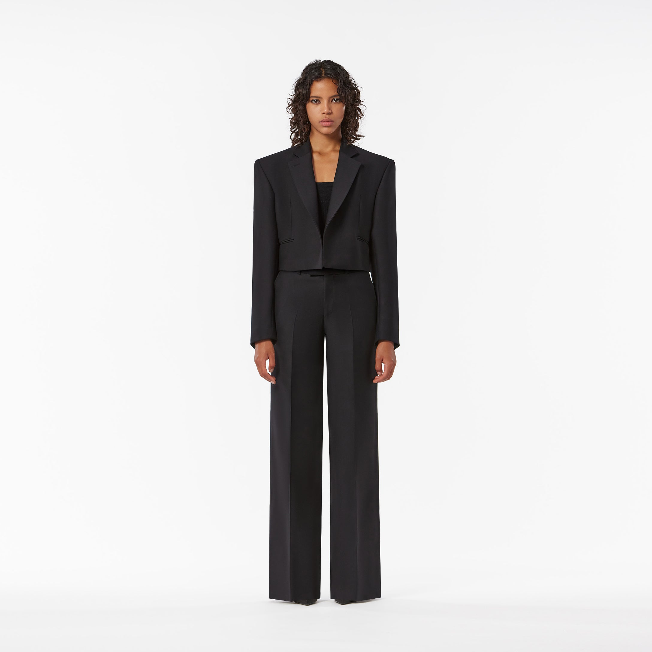 OPEN CROPPED JACKET IN BLACK GABARDINE JACOB LEE