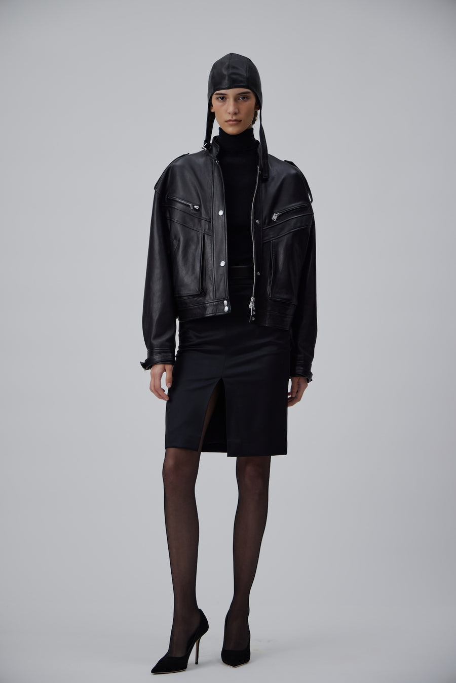 90TH LEATHER BLOUSON JACKET IN GLOSSY BLACK