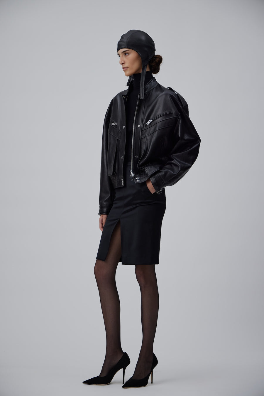 90TH LEATHER BLOUSON JACKET IN GLOSSY BLACK