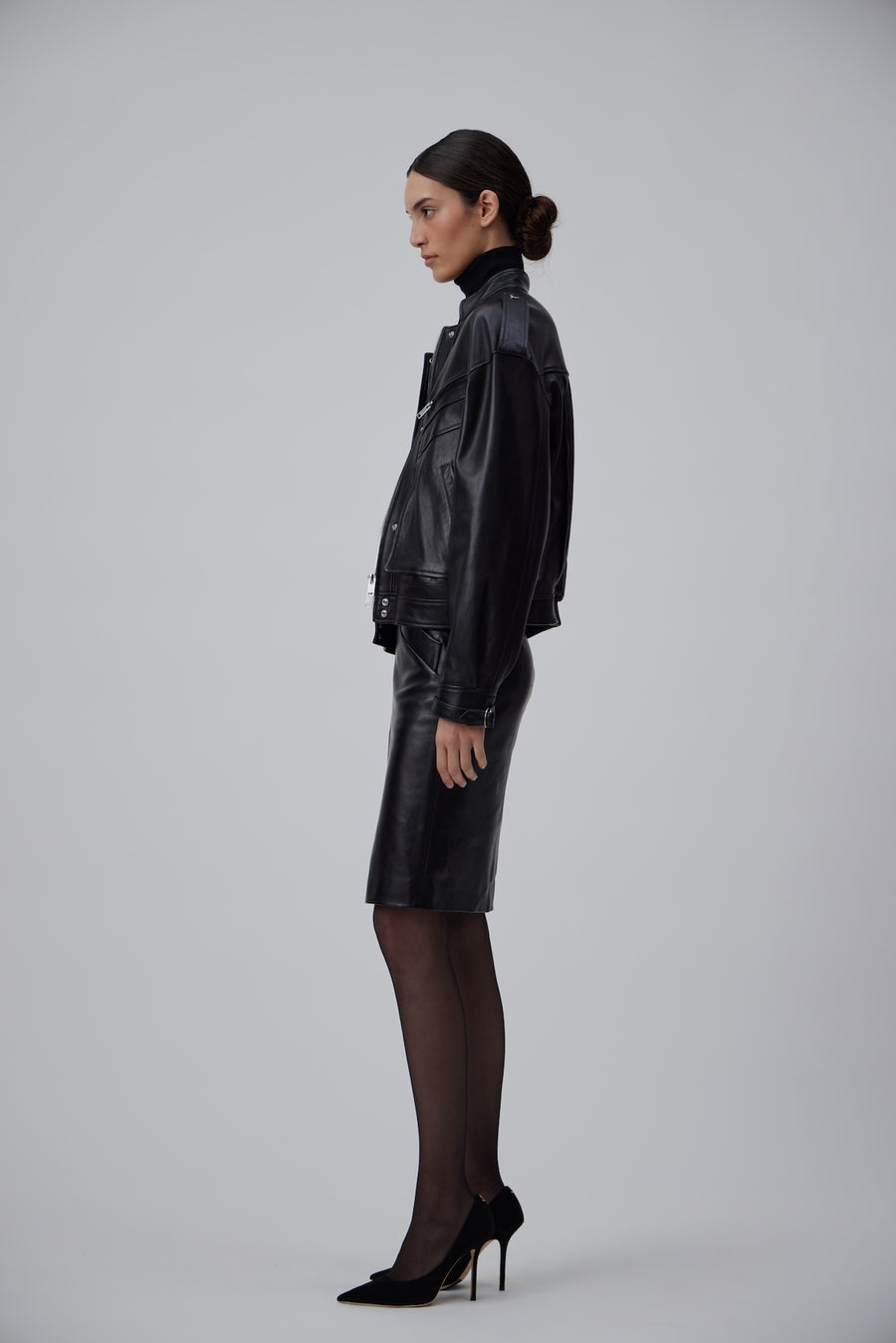 90TH LEATHER BLOUSON JACKET IN GLOSSY BLACK