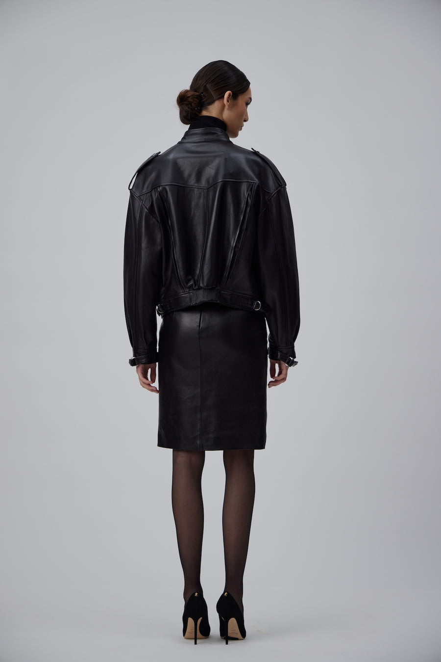 90TH LEATHER BLOUSON JACKET IN GLOSSY BLACK