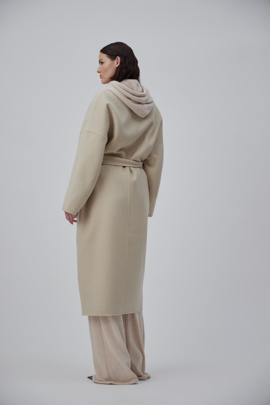 DOUBLE FACE WRAP CASHMERE COAT IN PEARL BEIGE