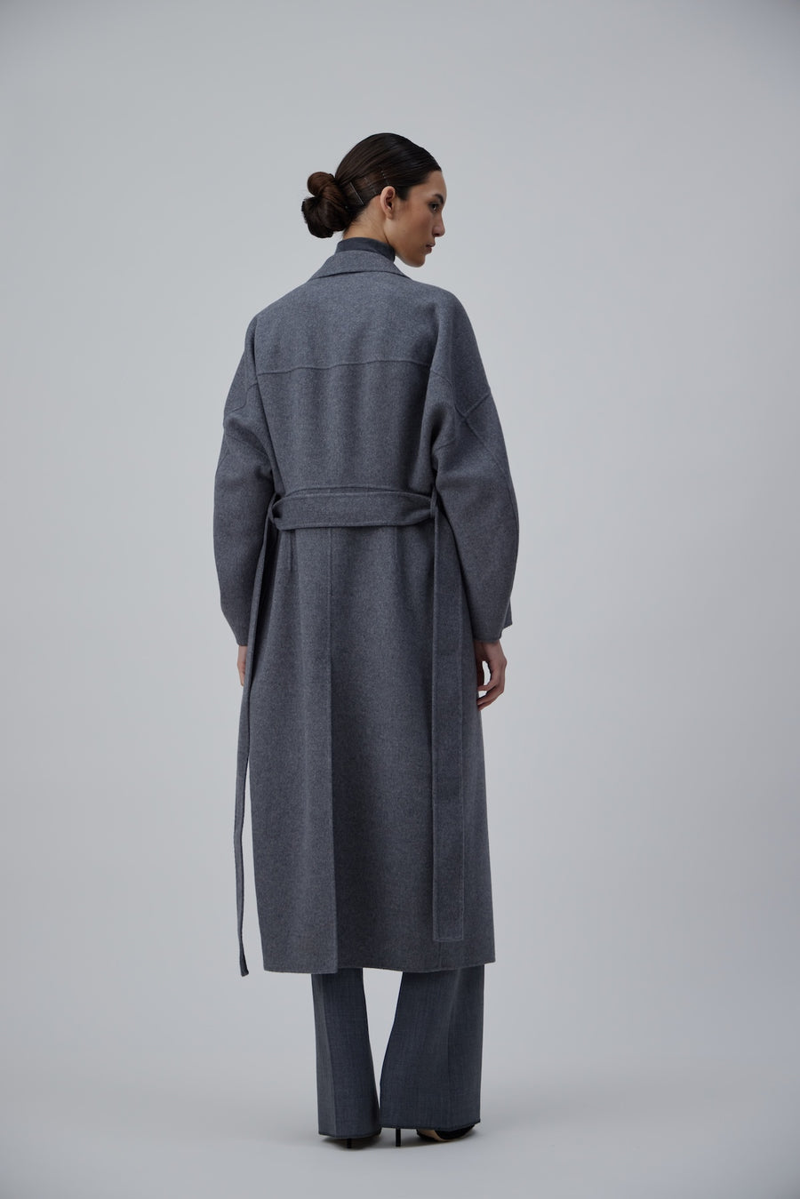 DOUBLE FACE WRAP CASHMERE COAT IN GREY