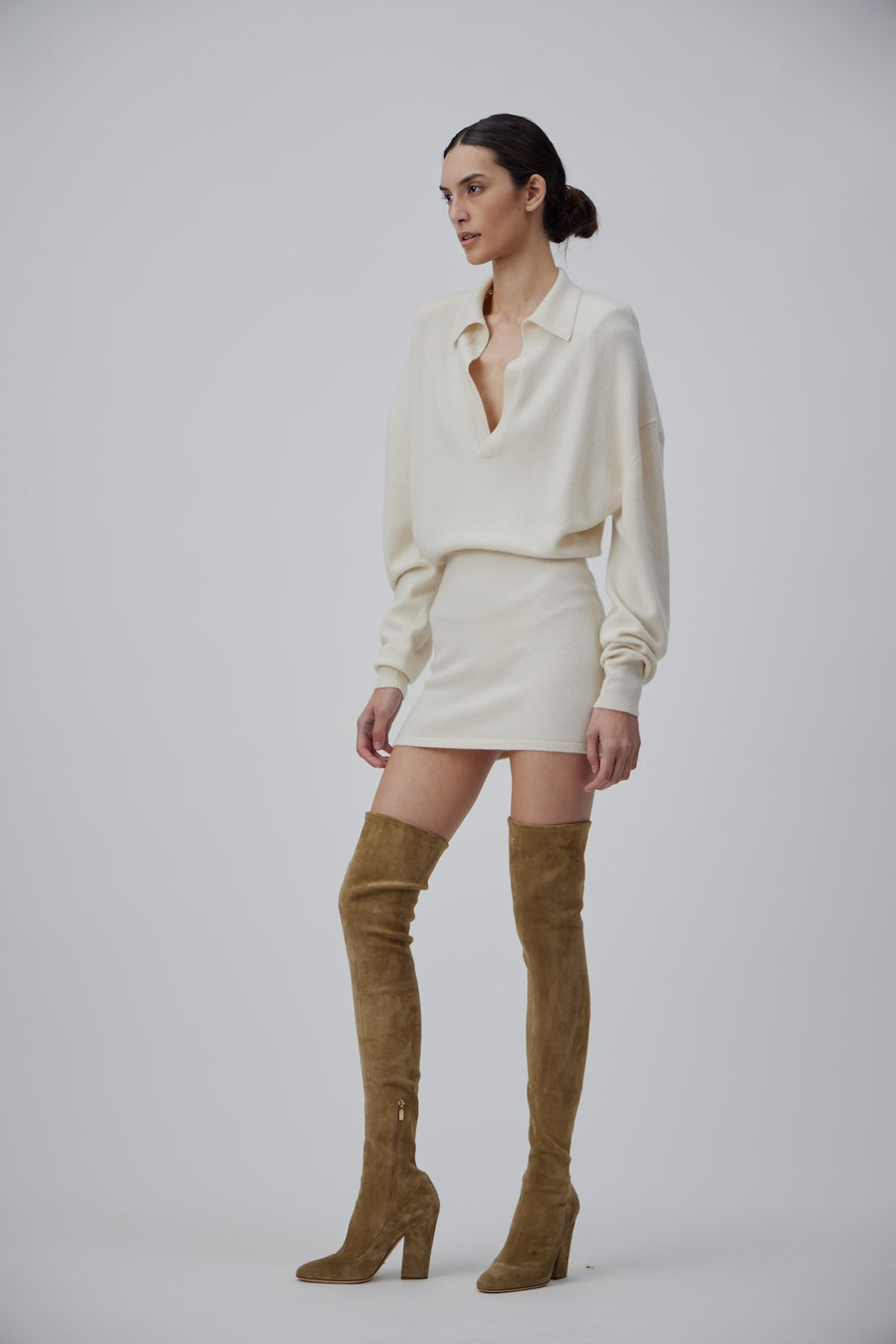 CASHMERE POLO-SHIRT OVERSIZE MINI DRESS IN TOFU