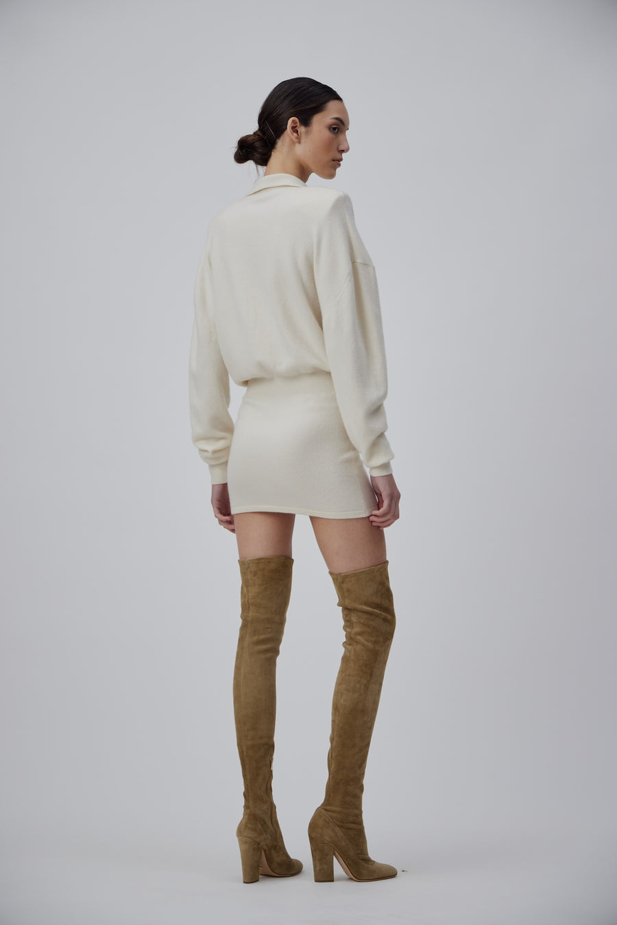 CASHMERE POLO-SHIRT OVERSIZE MINI DRESS IN TOFU