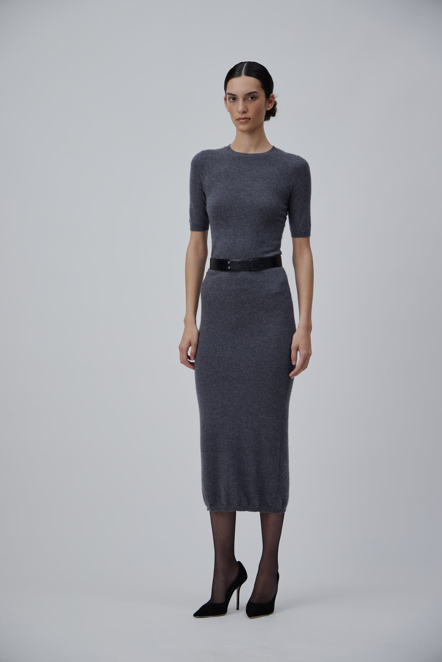 CASHMERE LONG DRESS IN SPASE GREY