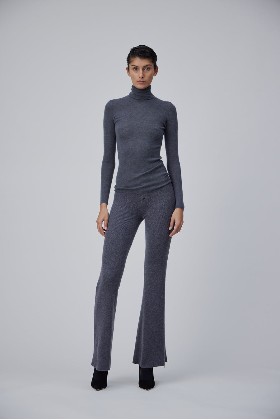 CASHMERE RIB WIDTH PANTS IN SPACE GREY