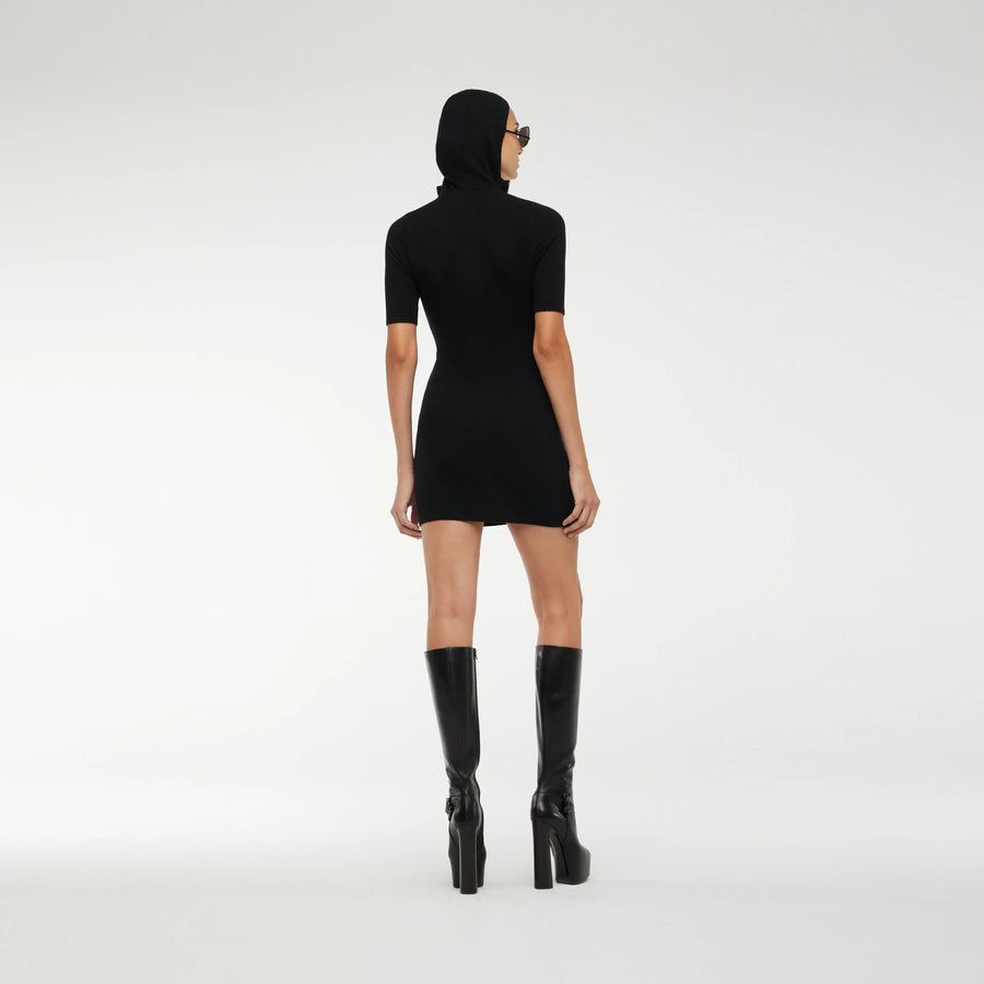 DRESS WITH HOOD IN BLACK CASHMERE