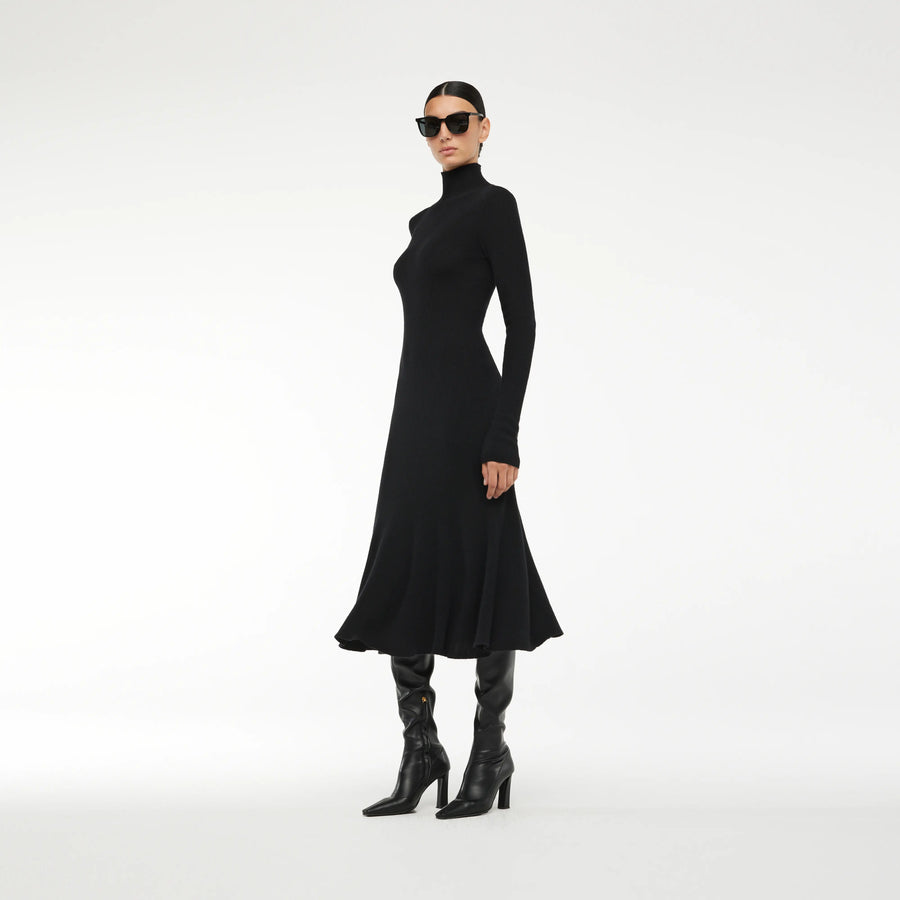 MAXI TURTELNECK DRESS IN CASHMERE BLACK