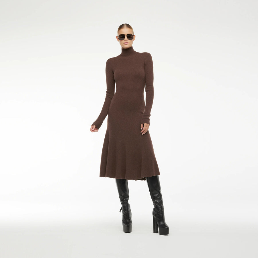 MAXI TURTELNECK DRESS IN CASHMERE BROWN