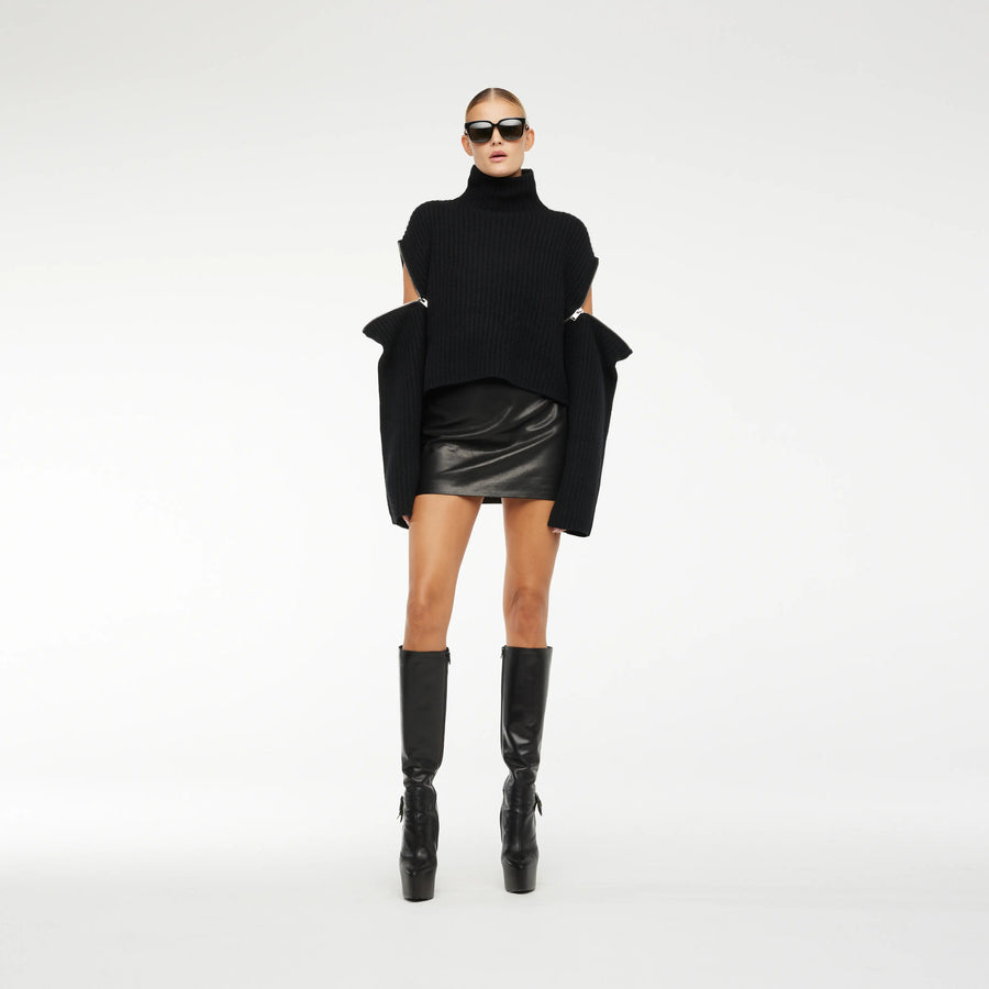 CASHMIRE RIB SWEATER WITH REMOVABLE SLEEVE IN BLACK