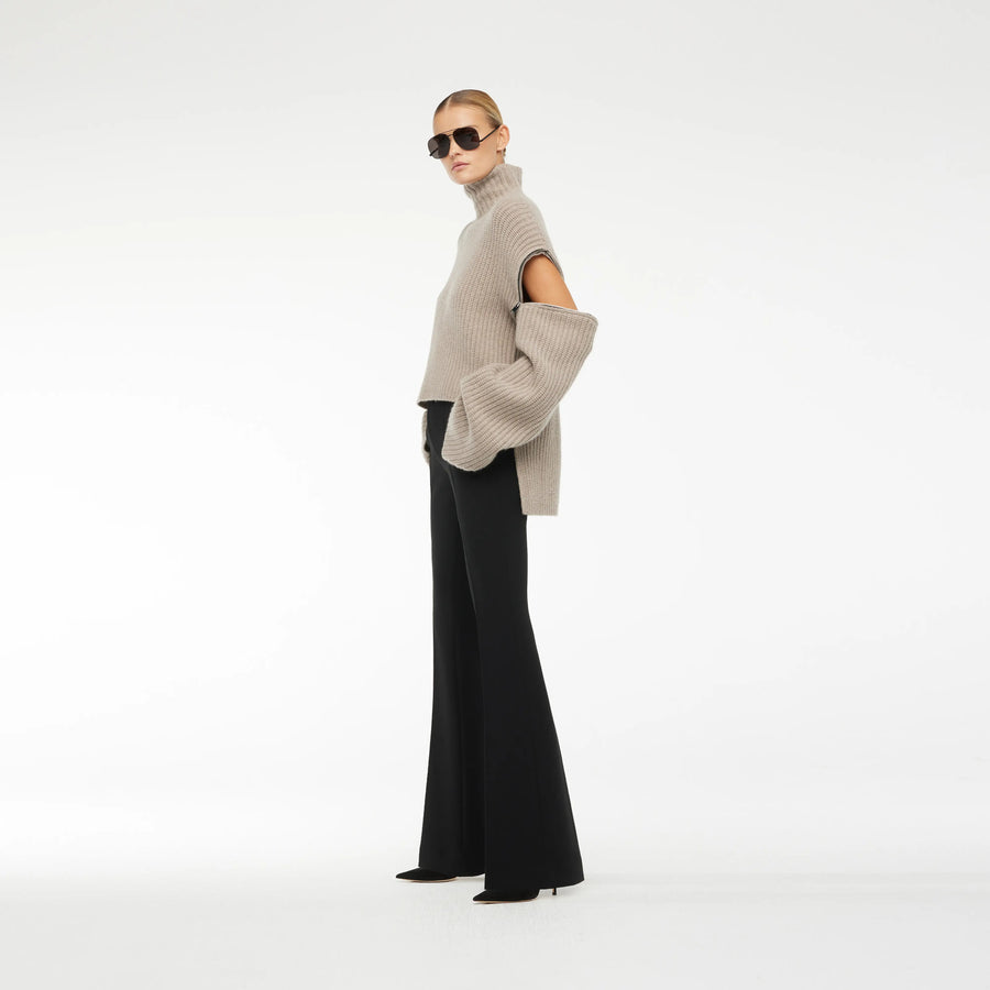 CASHMIRE RIB SWEATER WITH REMOVABLE SLEEVE IN MOCCA