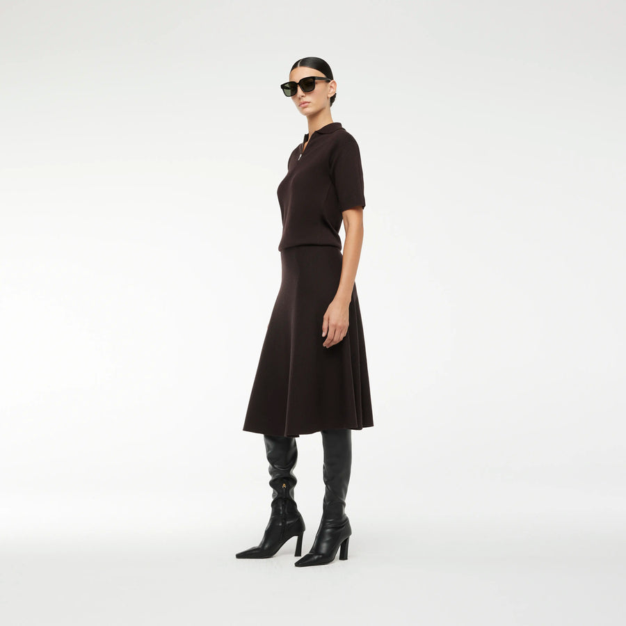A-LINE SKIRT IN BROWN JACQUARD KNIT