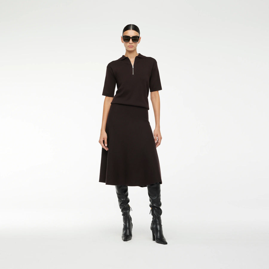A-LINE SKIRT IN BROWN JACQUARD KNIT