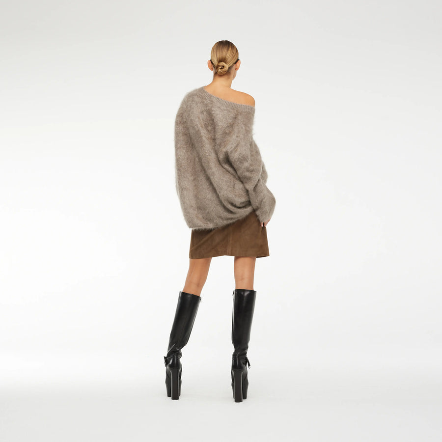 OVERSIZE V-NECK BRUSH CASHEMRE SWEATER