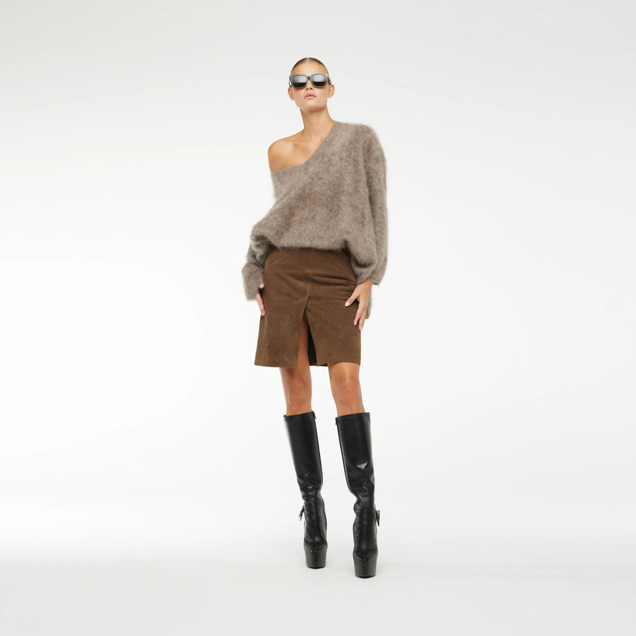 OVERSIZE V-NECK BRUSH CASHEMRE SWEATER