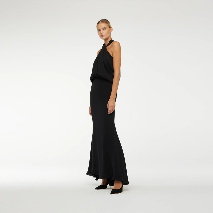 SLEEVELESS EVENING DRESS IN BALCK CREPE SILK