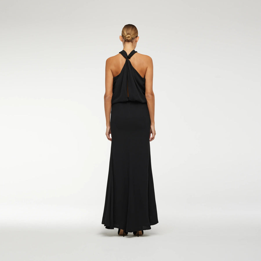 SLEEVELESS EVENING DRESS IN BALCK CREPE SILK